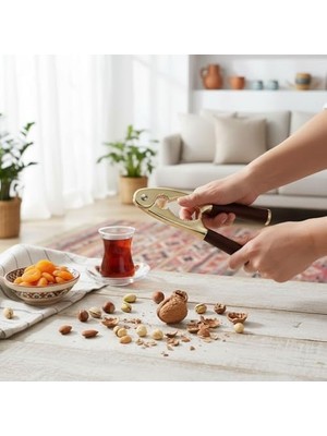 Esmo Home Amberhaus Akasya Ahşap Saplı Paslanmaz Çelik Mutfak ve Bar Gereçleri - Pizza Kesici, Şişe Açacağı, Sarımsak Ezici, Ceviz Kıracağı, Soyacak - (Ceviz Kıracağı - Gold)