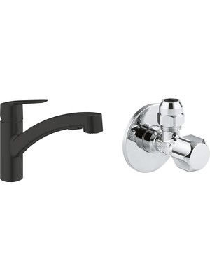 Esmo Home Start Spiralli Eviye Bataryası Mat Siyah + 2 Adet 55MM Ara Musluk Seti