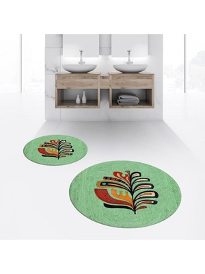 PremiumPort Yıkanabilir Kaymaz Yuvarlak Banyo Paspası ve Klozet Takımı Seti