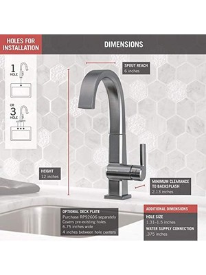 Esmo Home 1993LF-AR Pivotal Tek Saplı Bar Hazırlama Musluğu, Arctic Stainless
