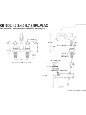Esmo Home KB1604PL 4 Inç Lavabo Bataryası Porselen Kol Saplı, Parlak Krom ve Parlak Pirinç