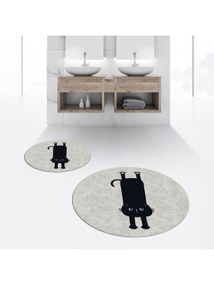 PremiumPort Yıkanabilir, Kaymaz, Dijital Baskılı Yuvarlak Ikili Banyo Paspas Seti