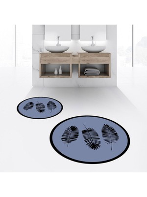 PremiumPort Yıkanabilir, Kaymaz, Dijital Baskılı Yuvarlak Banyo Paspası ve Klozet Takımı