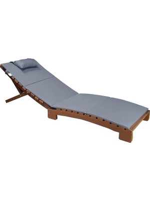 Sprout Store Ahşap Katlanabilir Yatar Şezlong 3 Kademe Plaj Yatağı Minder Dahil (Ceviz - Gri)