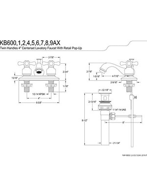 Esmo Home KB608AX Restoration Center Set Lavatory Musluk With /abs, 4 – 1/2 Inç, Saten Nikel