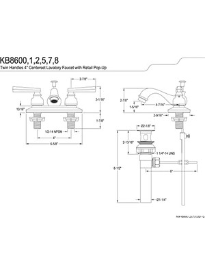 Esmo Home KB8602 Royale Banyo Bataryası, 10 cm Merkez Mesafe, Cilalı Pirinç