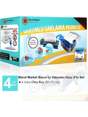 Sprout Store Home Marufmarket Vakumlu Saklama Poşet Set 4'lü Bavul Içi - Vakumlu Hurç - Vakumlu Torba Şeffaf