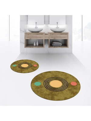 PremiumPort Yıkanabilir, Kaymaz, Dijital Baskılı Yuvarlak Banyo Paspası ve Klozet Takımı