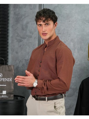 Modefendicom Ham Keten Metal Düğme Gömlek