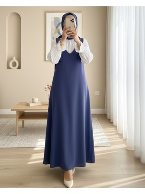 Moda Morfo Omuzları Bağlamalı Uzun Jile   -İndigo