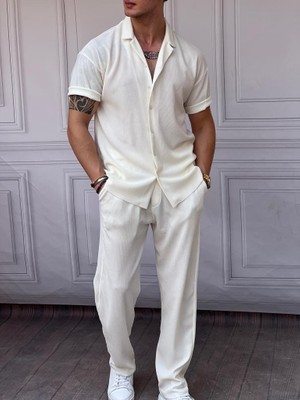 Modefendicom Ince Fitil Desenli Oversize Alt Üst Takım