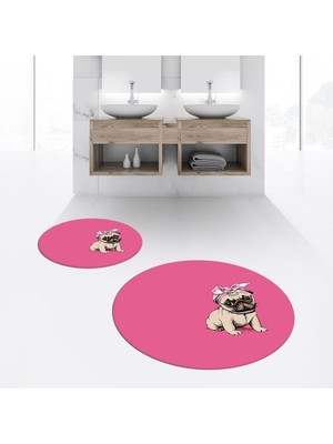 PremiumPort Yıkanabilir Yuvarlak Kaymaz Banyo Paspası ve Klozet Takımı Seti