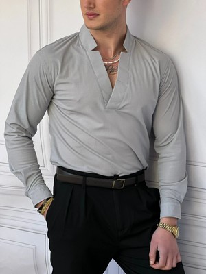 Modefendicom Kesik Yaka Geniş Kalıp Gömlek