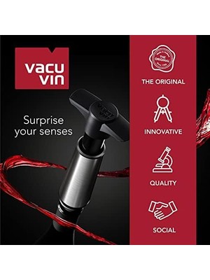 Esmo Home Vacu Vin Concerto Şarap Pompası, Siyah, 1 Pompa, 1 Stoper, Şarap Şişesi Kapaklı Vakum Pompası, Tekrar Kullanılabilir