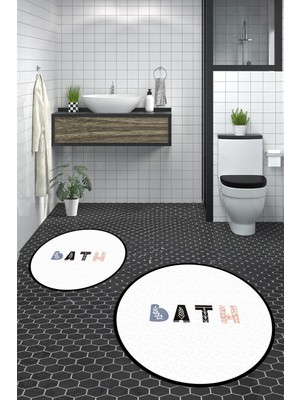 PremiumPort Renkli Yuvarlak Banyo Paspası ve Klozet Takımı Seti, Dijital Yıkanabilir
