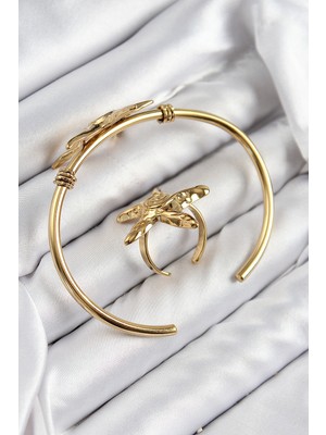 Ronanna Pirinç Deniz Yıldızı Model Gold Renk Bileklik Yüzük Set - Lisinya