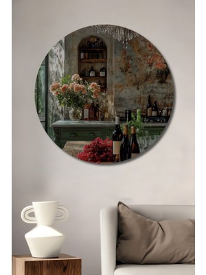 Özgürce Rustik Yuvarlak Ahşap Mutfak Tablo, Şölen ve Sulu Boya Teması
