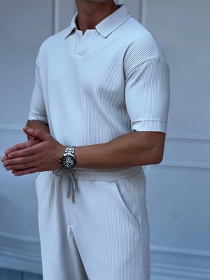 Modefendicom Kesik Yaka Kalın Fitil Tshirt\'lü Alt Üst Takım