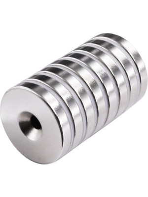 Urfakent 2 Adet 25X10/5X5,5 mm Neodyum Mıknatıs Havşa Delikli Magnet Vida Atılabilir N35 Nikel Paslanmaz