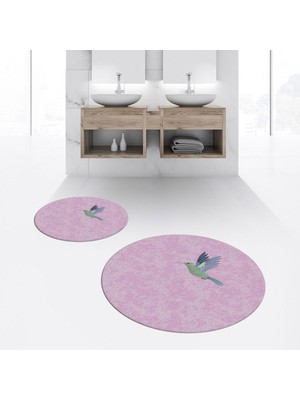 PremiumPort Yıkanabilir, Kaymaz ve Şık Yuvarlak Banyo Paspası, Ikili Set