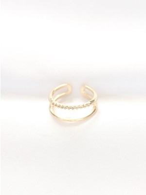 Ronanna 2li Görünümlü Su Yolu Tasarımlı Gold Renk Ayarlanabilir Yüzük - Lisinya