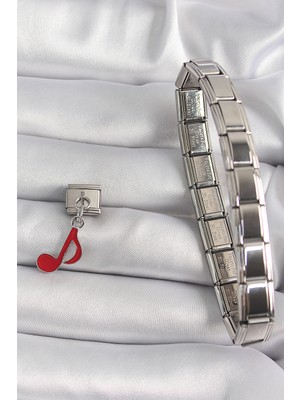 Ronanna 316L Çelik Gümüş Renk Kırmızı Nota Model Nomination Charm - Lisinya