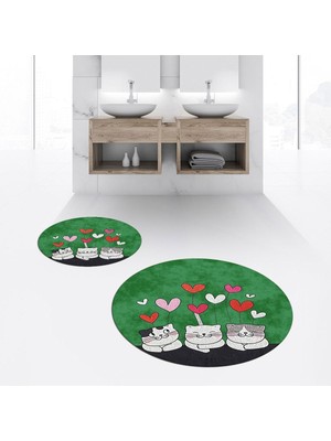 PremiumPort Yıkanabilir, Kaymaz, Yuvarlak Ikili Banyo Paspas Seti
