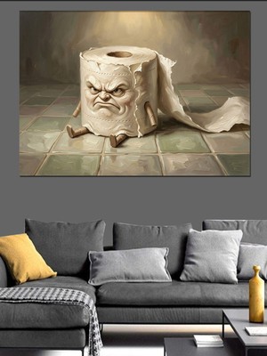 Özgürce Öfkeli Suratlı Tuvalet Kağıdı Rulosu Dekoratif Kanvas Mdf Tablo