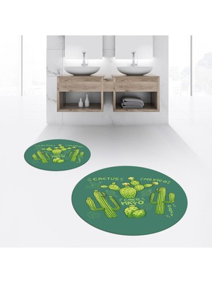 PremiumPort Yıkanabilir Dijital Baskılı Yuvarlak Ikili Banyo Paspası Seti