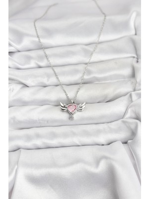 Ronanna 316L Çelik Zincir Gümüş Renk Kanatlı Kalp Model Zirkon Taşlı Kadın Kolye - Lisinya