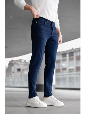 Modamesto Erkek Lacivert Slim Fit Likralı Jean Pantolon
