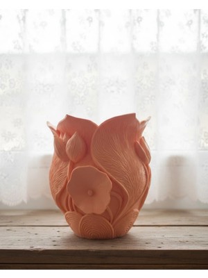 Urfakent Turuncu Floral Tasarımlı 3D Vazo Şık Ev Dekorasyon Aksesuarı