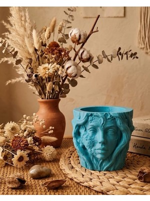 Urfakent Es Kadın Yüzü Heykel Tasarımlı Dekoratif 3D Saksı Vazo