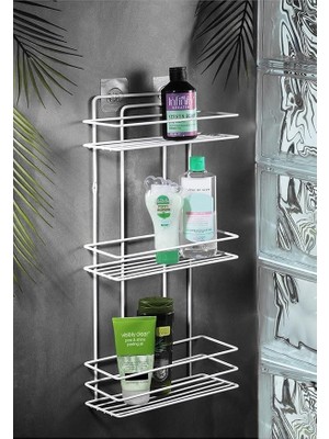 Sprout Store Boyu Paslanmaz Düz Banyo Köşeliği Şampuanlık Banyo Rafı Beyaz