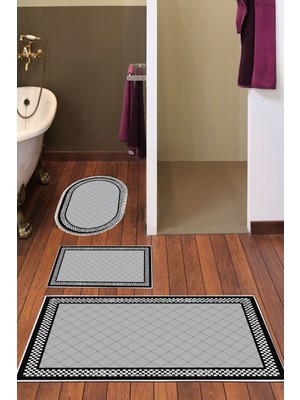 PremiumPort Modern 3’lü Dijital Banyo Paspas Takımı, Kaymaz Taban, Oval Tasarım
