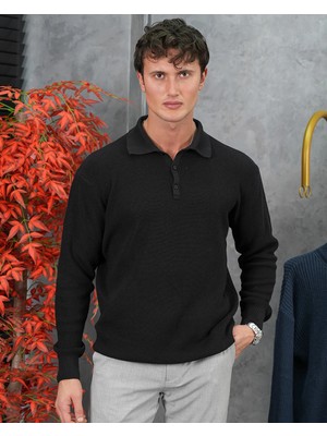 Modefendicom Polo Yaka Düğme Detaylı Kazak