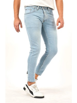 Modamesto Erkek Buz Mavi Slim Fit Likralı Dar Paça Kot Pantolon