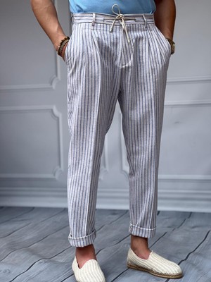 Modefendicom Linen Kumaş Çizgi Detaylı Pantolon