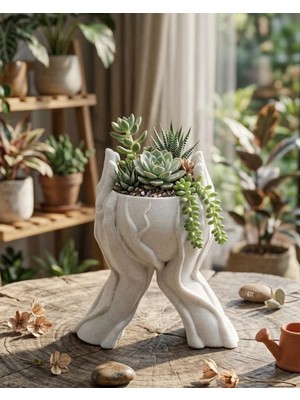 Urfakent Sanatsal El Figürlü 3D Baskı Dekoratif Saksı Vazo Ev Ofis Dekoru