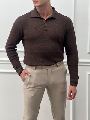 Modefendicom Polo Yaka Düğme Detaylı Kazak