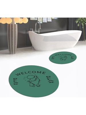 PremiumPort Yıkanabilir, Kaymaz, Yuvarlak, Ikili Banyo Paspası ve Klozet Takımı