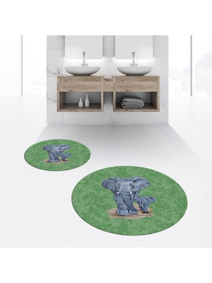 PremiumPort Yıkanabilir Yuvarlak Banyo Paspası ve Klozet Takımı, Yeşil Renk