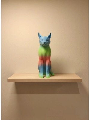 Urfakent Pastel Rainbow Kedi Figürü Masa ve Raf Üstü Ev Dekorasyonu