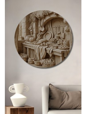 Özgürce Yuvarlak Antik Ahşap Dekoratif Tablo, Mutfak, Ofis, Salon, Oda, Antre, Iş Yeri, Cafe Için