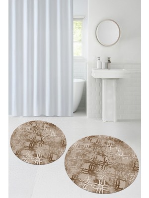 PremiumPort Yıkanabilir, Kaymaz, Baskılı, Yuvarlak, Banyo Paspası, Çift Set
