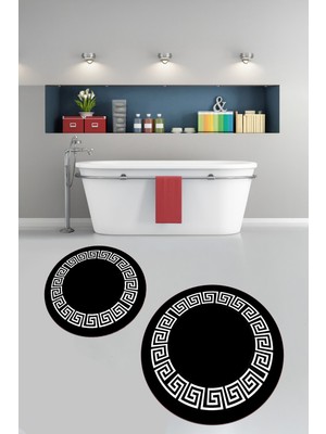PremiumPort Yıkanabilir Baskılı Yuvarlak Banyo Paspası Seti, Kaymaz Tabanlı