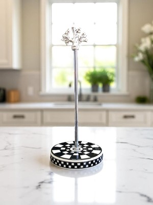 Özgürce Şık Siyah Damalı Seramik Kağıt Havluluk ve Rulo Peçetelik Seti