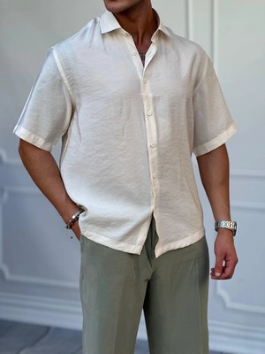 Modefendicom Kısa Kol Oversize Pamuklu Gömlek