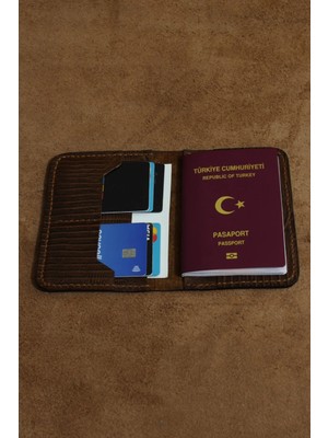 Akronium Leather Hakiki Deri El Yapımı Pasaport Cüzdanı