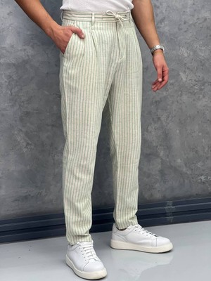Modefendicom Linen Kumaş Çizgi Detaylı Pantolon